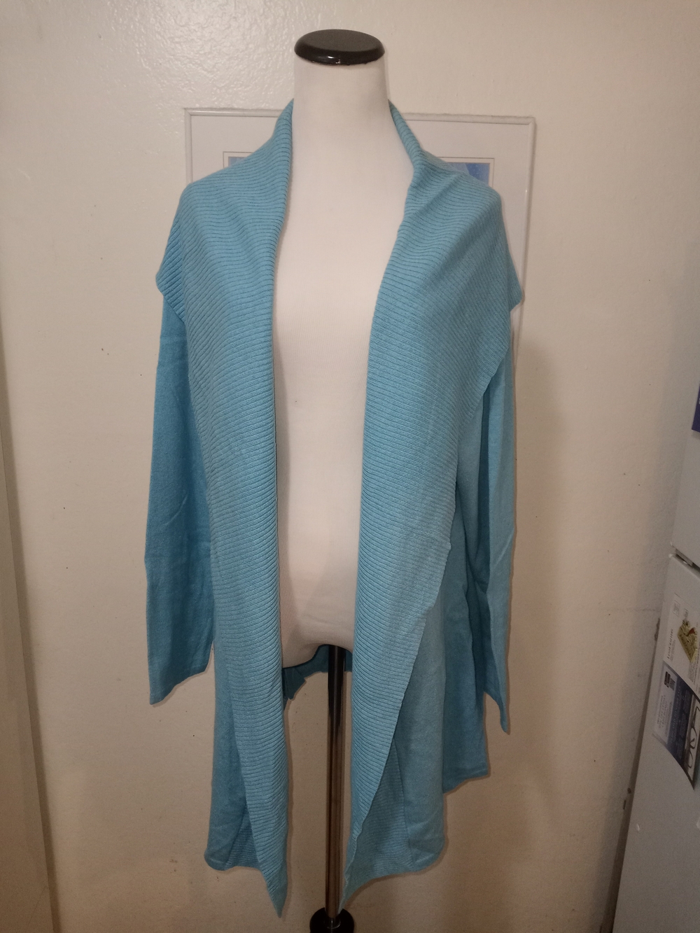 PureJill Sky Blue Open-Front Draped Cardigan with Shawl Collar
